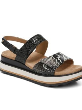 Vionic Brielle Platform Leather Sandal Black Tan White Faux Snake Womens 7